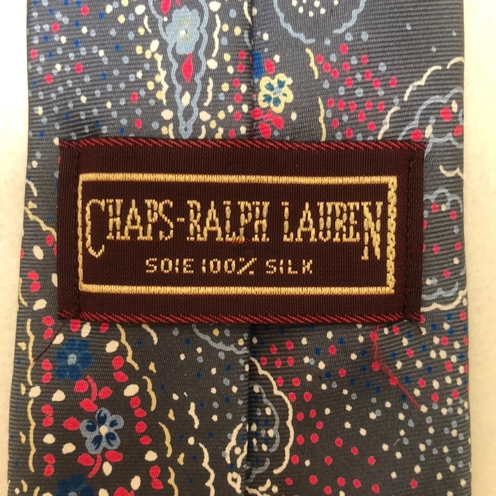 Chaps Ralph Lauren 100% silk paisley tie, grey blue  red yellow floral print